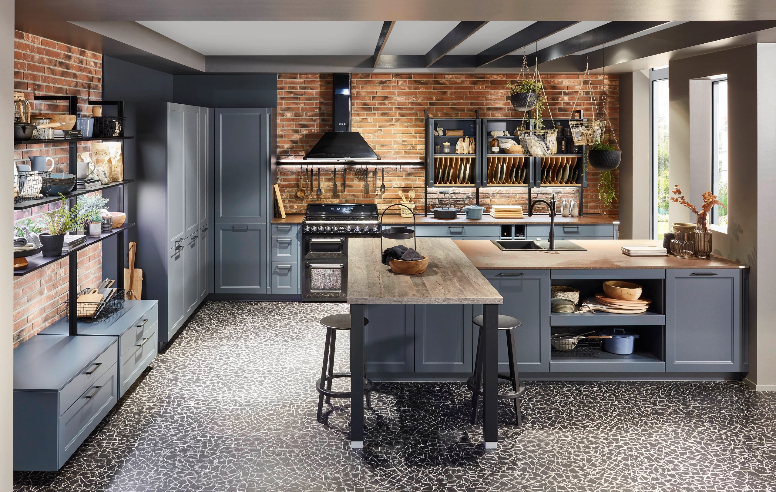 Shape kitchen collection featuring sculptural forms and innovative Fjord blue finish